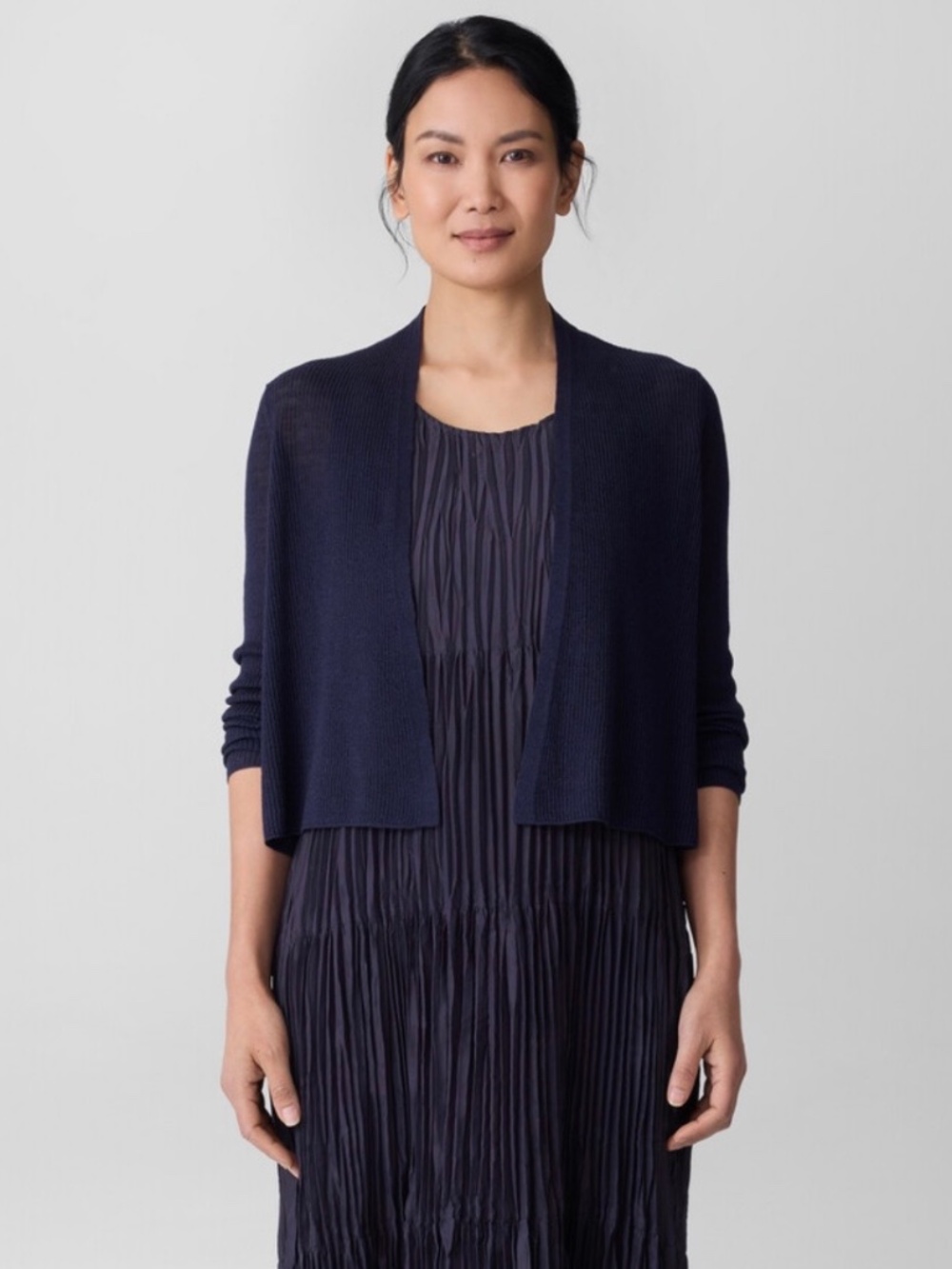 Eileen Fisher Organic Linen Cropped Navy Sweater